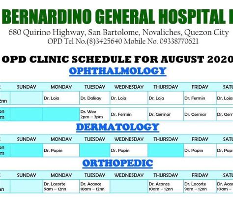 bernardino general hospital doctors schedule 2024|Bernardino General Hospital Prices 2024: Quality Care in .